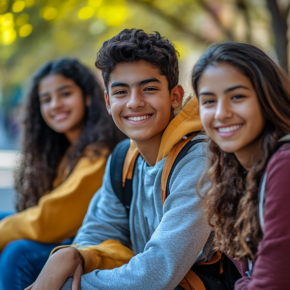 Tres jovenes sonriendo